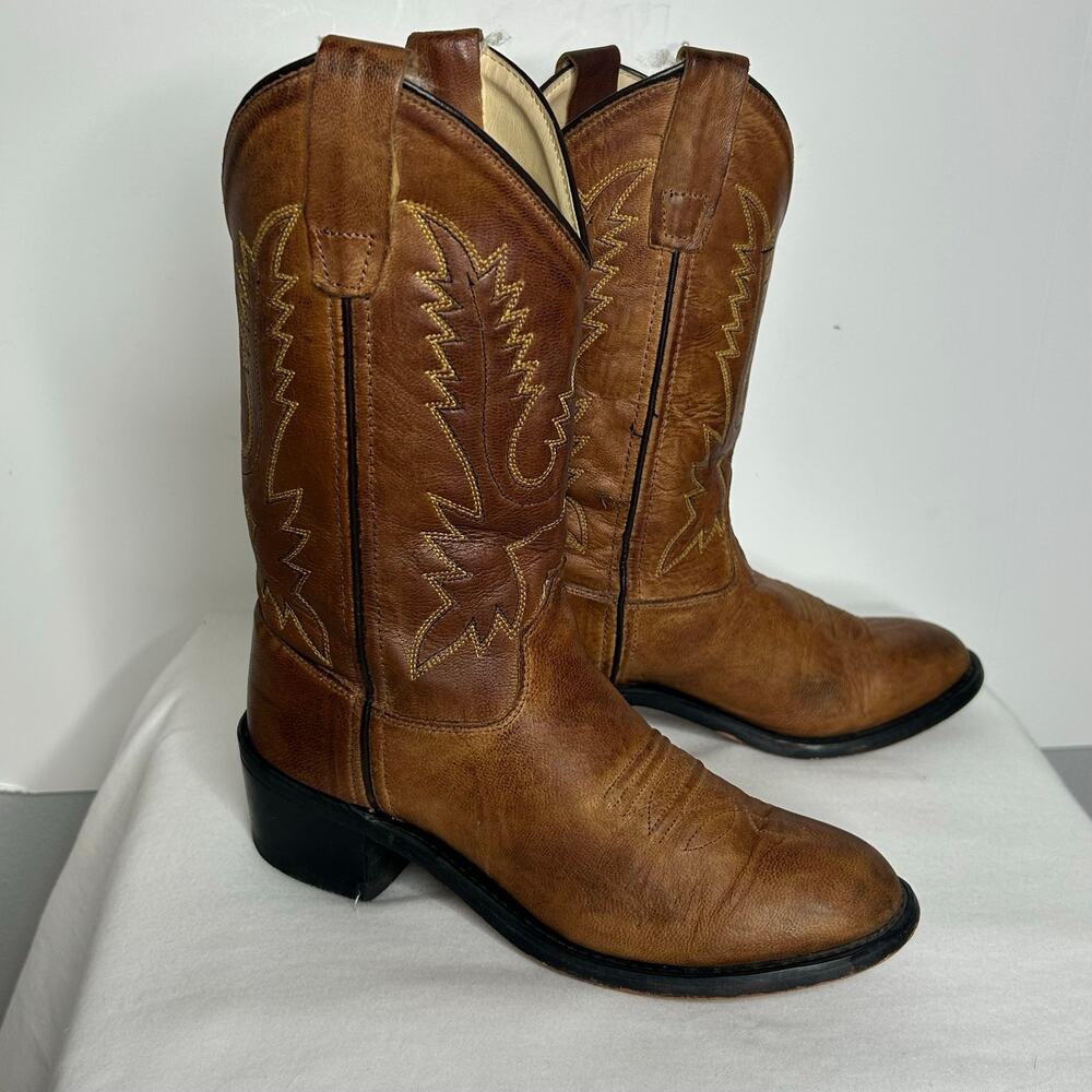 Old West CCY1129G Youth Size 4 Brown Leather Western Cowboy Boots